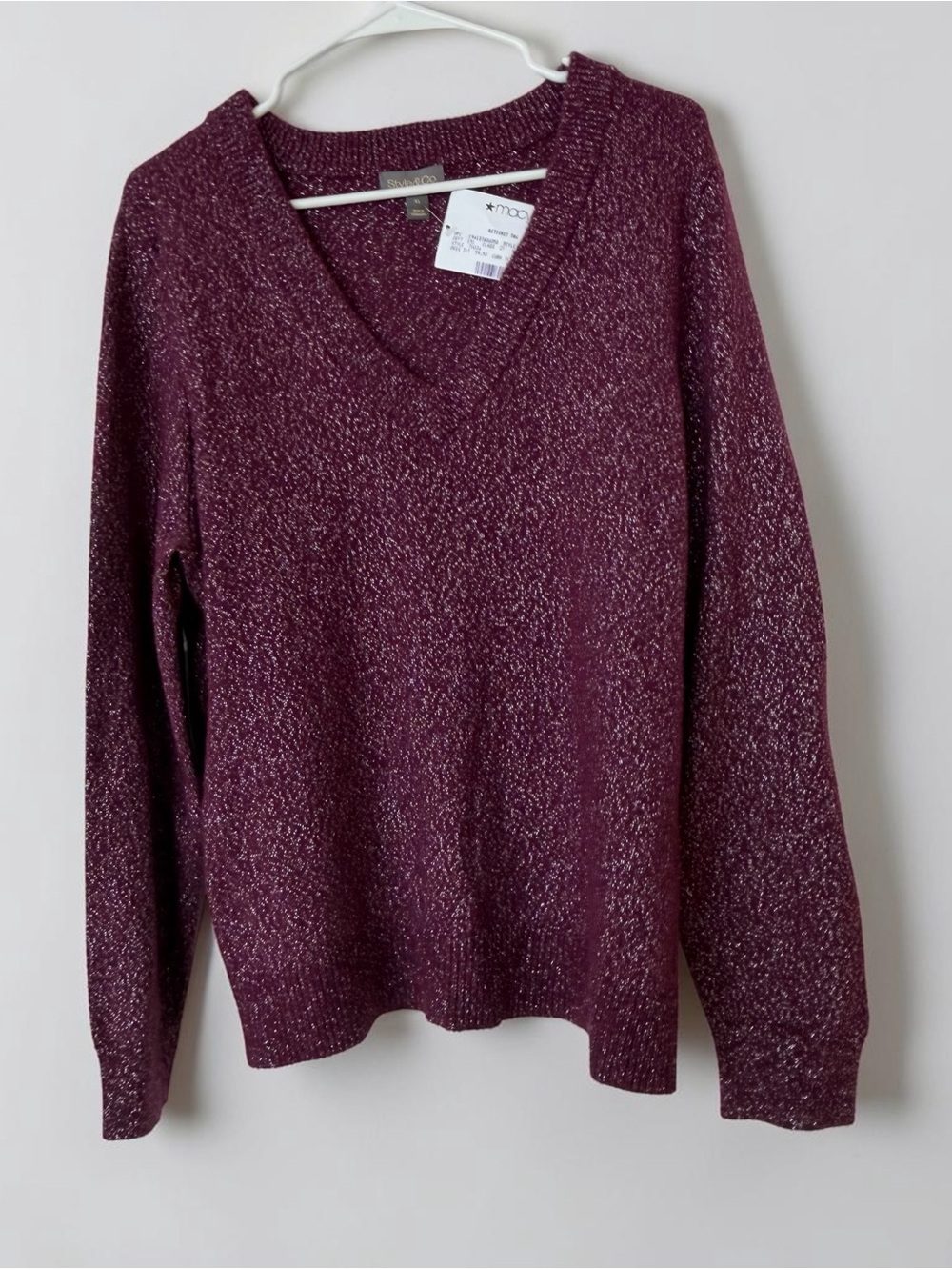 Style & Co V-Neck Marled Plum Sweater Size XL